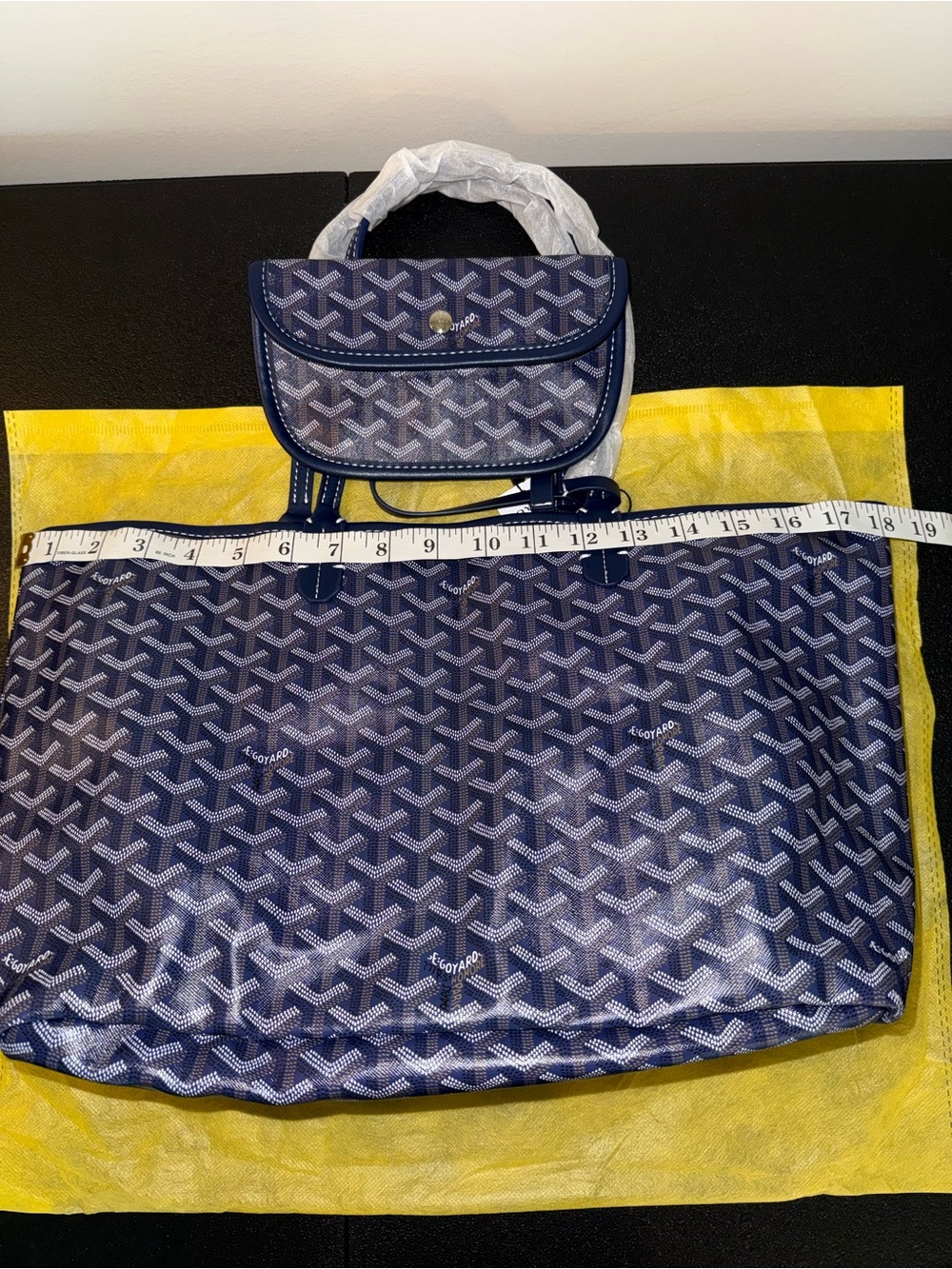 Saint Louis Style Blue Patterned Tote with Signature Chevron Motif - Picture 6 of 7